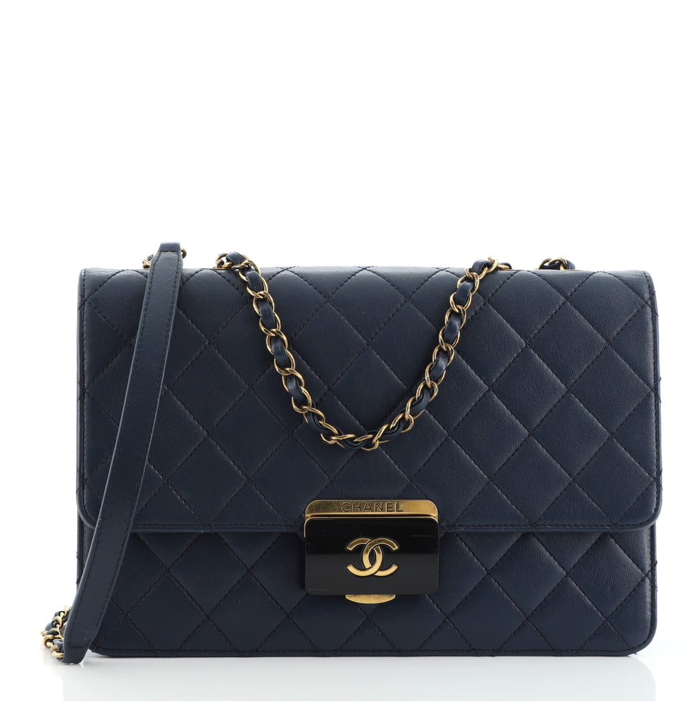 Chanel Beauty Lock Flap Bag Quilted Sheepskin Large Blue 80911226