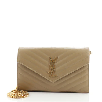 Saint Laurent Classic Monogram Wallet on Chain Matelasse Chevron Leather Medium