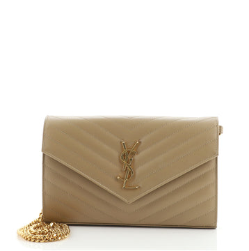 Saint Laurent Classic Monogram Wallet on Chain Matelasse Chevron Leather Medium