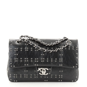 Chanel Airlines Classic Double Flap Bag Studded Quilted Glazed Calfskin Medium