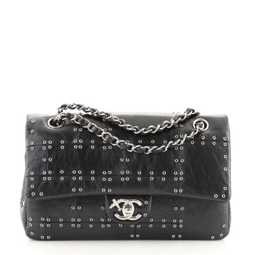 Chanel Airlines Classic Double Flap Bag Studded Quilted Glazed Calfskin Medium