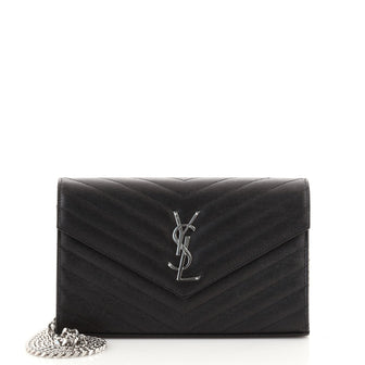 Saint Laurent Classic Monogram Wallet on Chain Matelasse Chevron Leather Medium