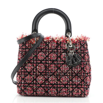 Christian Dior Lady Dior Bag Cannage Quilt Tweed with Leather Medium