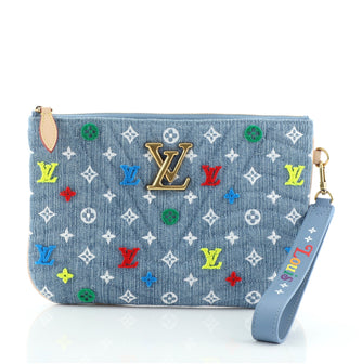 Louis Vuitton New Wave Zipped Pochette Monogram Embroidered Quilted Denim
