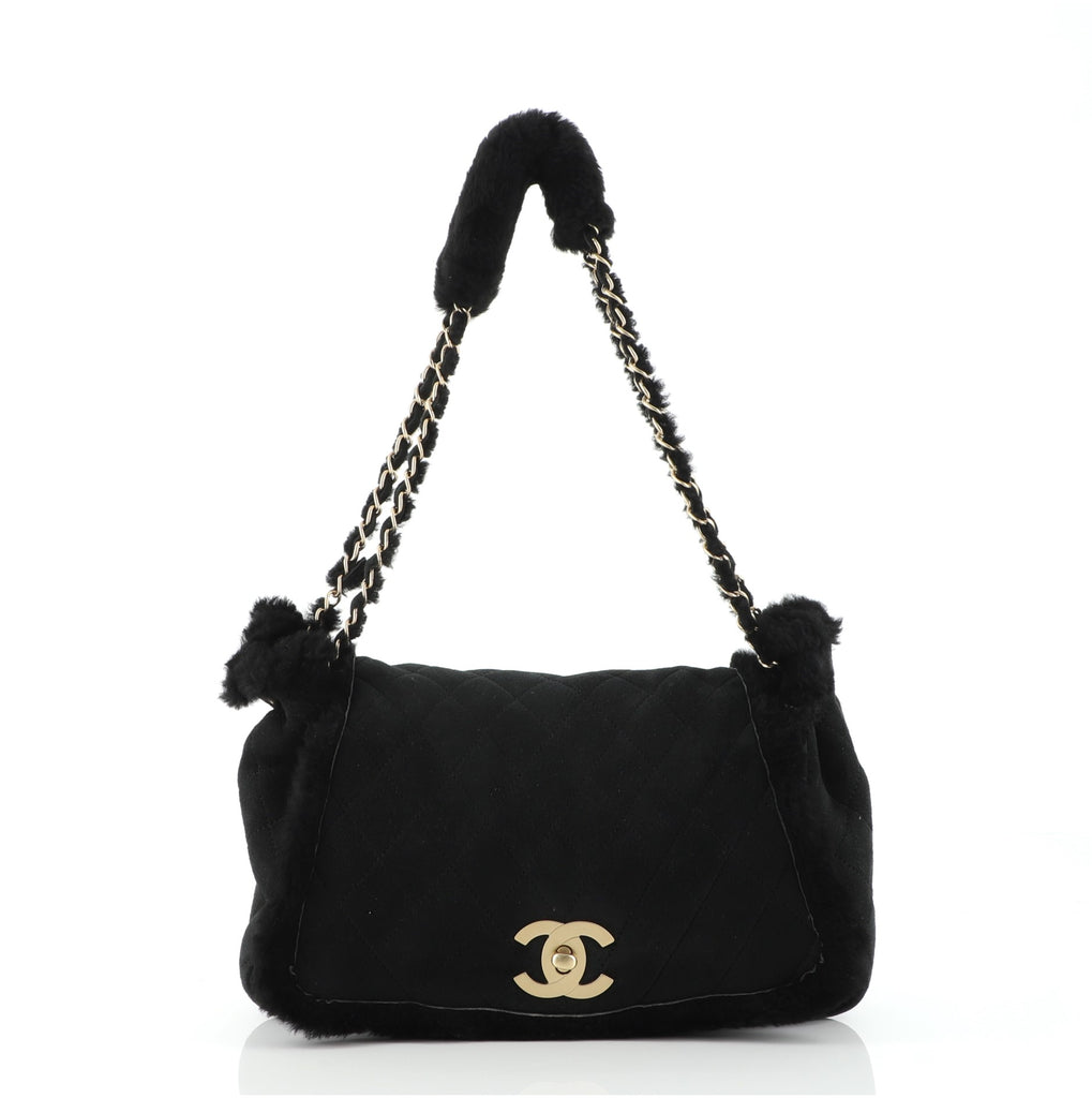CHANEL MOUTON FLAP BAG, with brass tone hardware, leather and chain  interwoven shoulder strap, CC iconic logo at the front, magnetic snap  closure, made in France, 36cm x 24cm x 23cm H.