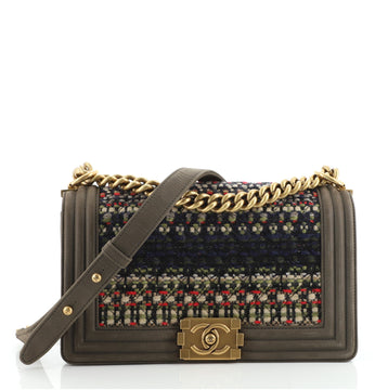 Chanel Boy Flap Bag Quilted Tweed and Ribbon Old Medium