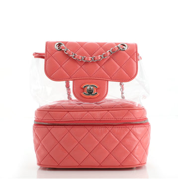 Chanel Zip Around Flap Backpack Quilted Crumpled Calfskin and PVC Small