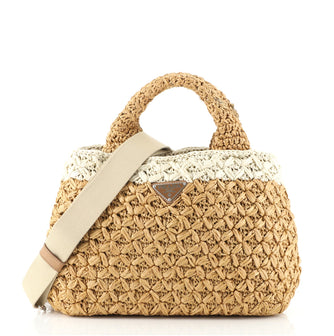 Prada Convertible Open Tote Woven Raffia Small