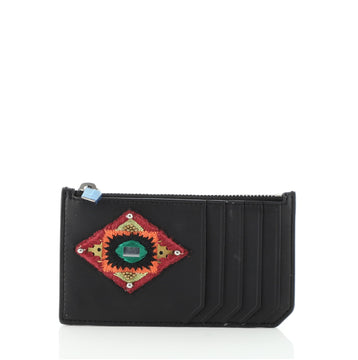 Saint Laurent Fragment Zip Card Holder Leather with Applique