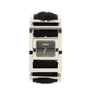Fendi Flip Face Quartz Watch Stainless Steel and Faux Fur 26