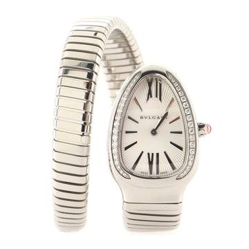Bvlgari Serpenti Tubogas Single Spiral Quartz Watch Stainless Steel with Diamond Bezel 23