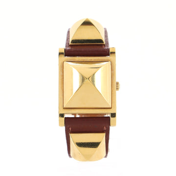 Hermes Medor Quartz Watch Plated Metal and Leather 23