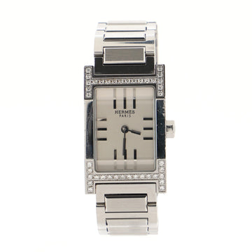 Hermes Tandem Quartz Watch Stainless Steel with Diamond Bezel 19