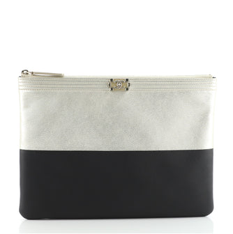 Chanel Bicolor Boy O Case Clutch Metallic Goatskin and Calfskin Medium