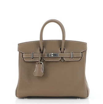 Hermes Birkin Handbag Grey Swift with Palladium Hardware 25
