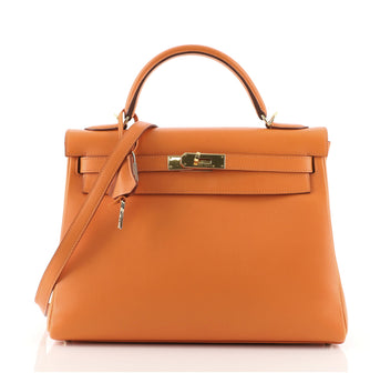 Hermes Kelly Handbag Orange Gulliver with Gold Hardware 32