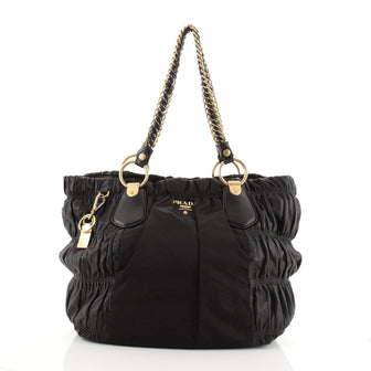 Prada Lux Chain Strap Gaufre Tote Leather and Tessuto Large