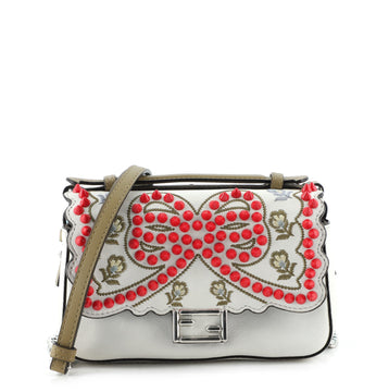 Fendi Double Baguette Embroidered Studded Leather Micro