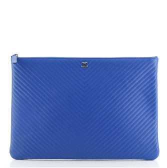 Chanel O Case Clutch Chevron Caviar Large
