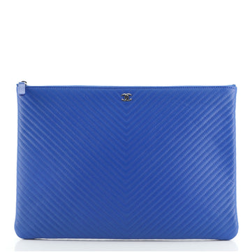 Chanel O Case Clutch Chevron Caviar Large