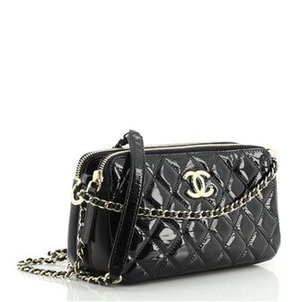 Crown CC Double Zip Crossbody Bag Quilted Patent