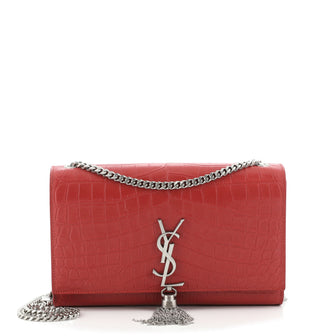 Saint Laurent Classic Monogram Tassel Crossbody Bag Crocodile Embossed Leather Medium