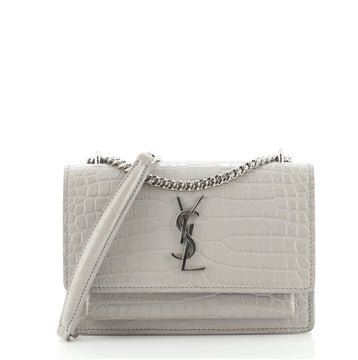 Saint Laurent Sunset Chain Wallet Crocodile Embossed Leather