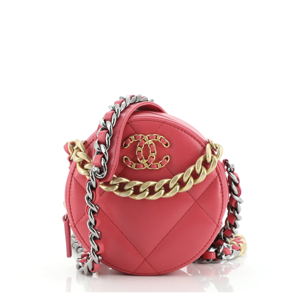 Chanel 19 Round Clutch with Chain Quilted Lambskin Pink 8097330