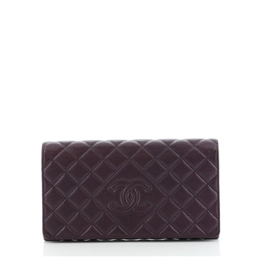 Chanel Diamond CC Bifold Wallet Quilted Lambskin Long