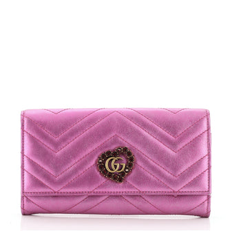 Gucci Valentine's Day GG Marmont Continental Wallet Crystal Embellished Matelasse Leather Long