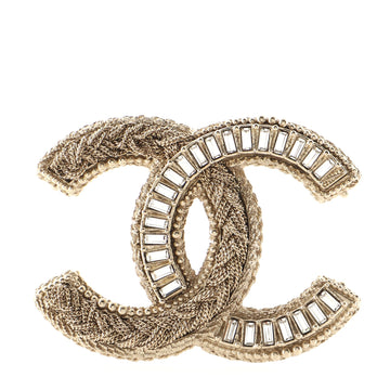 Chanel CC Brooch Metal with Crystals and Woven Chain Large