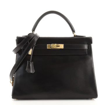 Hermes Kelly Handbag Black Box Calf with Gold Hardware 32