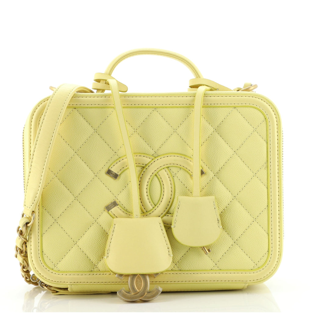Chanel Filigree Vanity Case Quilted Caviar Medium Yellow 8097384
