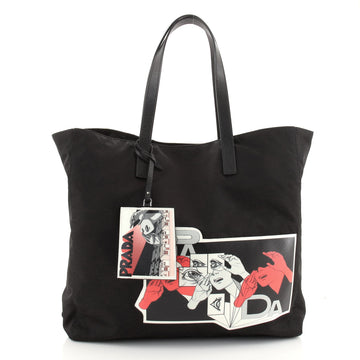 Prada Comic Shopping Tote Printed Tessuto Medium