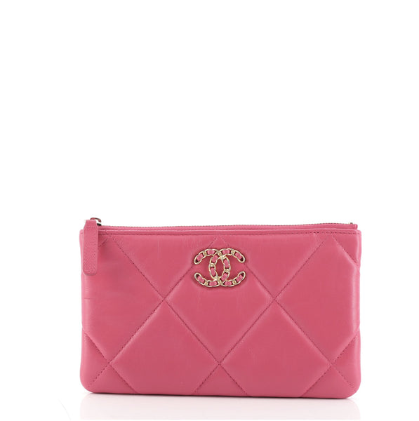 Chanel 19 O Case Pouch Quilted Goatskin Small Pink 8099729
