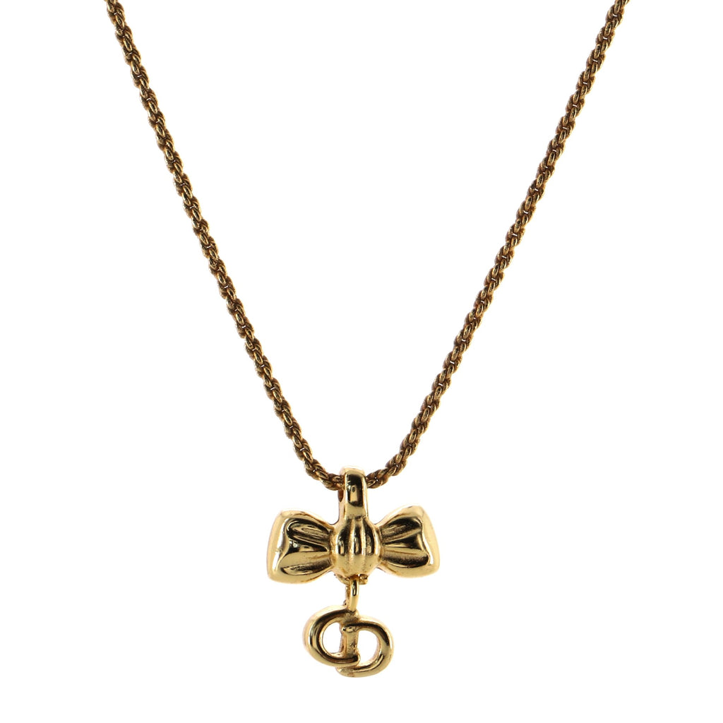Christian Dior Vintage Dangling CD Ribbon Pendant Necklace Metal 81062
