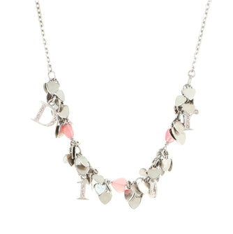 Christian Dior Vintage Heart Charm Cluster with Logo Necklace Crystal Embellished Metal with Beads
