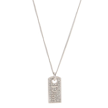 Christian Dior Vintage Logo Dog Tag Necklace Metal with Crystals