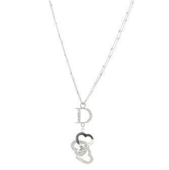 Christian Dior Vintage D with Multiple Heart Dangling Pendant Necklace Crystal Embellished Metal
