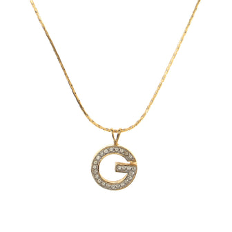Givenchy Vintage Circle G Pendant Necklace Metal with Crystals