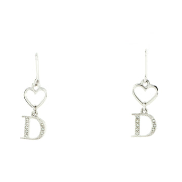 Vintage Heart with Dangling D Hook Earrings Crystal Embellished Metal