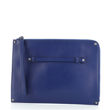 Valentino Rockstud Zip Around Handle Pouch with Wristlet Leather Medium