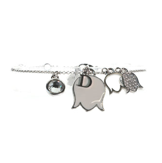 Christian Dior Vintage Triple Dangling Tulip Bracelet Crystal Embellished Metal