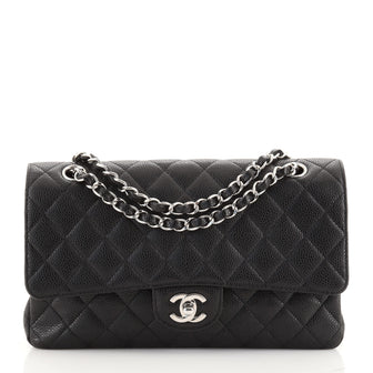 Chanel Vintage Classic Double Flap Bag Quilted Caviar Medium