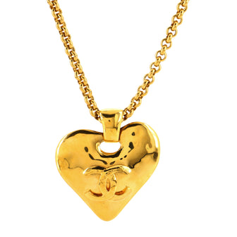 Chanel Vintage CC Heart Pendant Long Necklace Metal XL