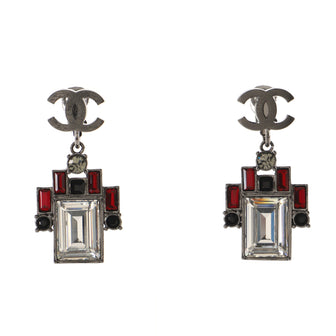 Chanel Vintage CC Bijoux Baguette Clip-On Earrings Metal and Crystal