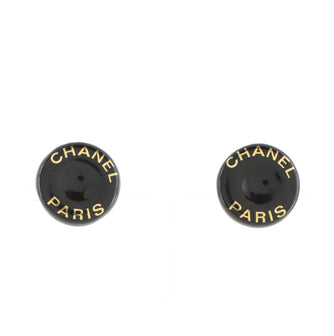 Chanel Vintage Logo Round Clip-On Earrings Enamel and Metal