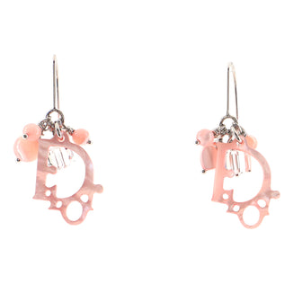 Christian Dior Vintage Logo with Dangling Bead Hook Earrings Metal with Acrylic and Bead