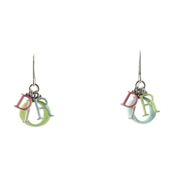 Christian Dior Vintage Rainbow Logo Drop Earrings Metal and Enamel
