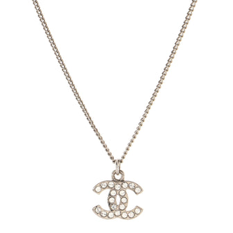 Silver-Tone Long Chain Chanel CC Necklace Features A Solid CC Logo Enamel